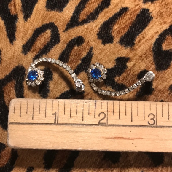 Vintage 90s Faux Diamond & Sapphire Swirl drop party Earrings - Picture 6 of 10